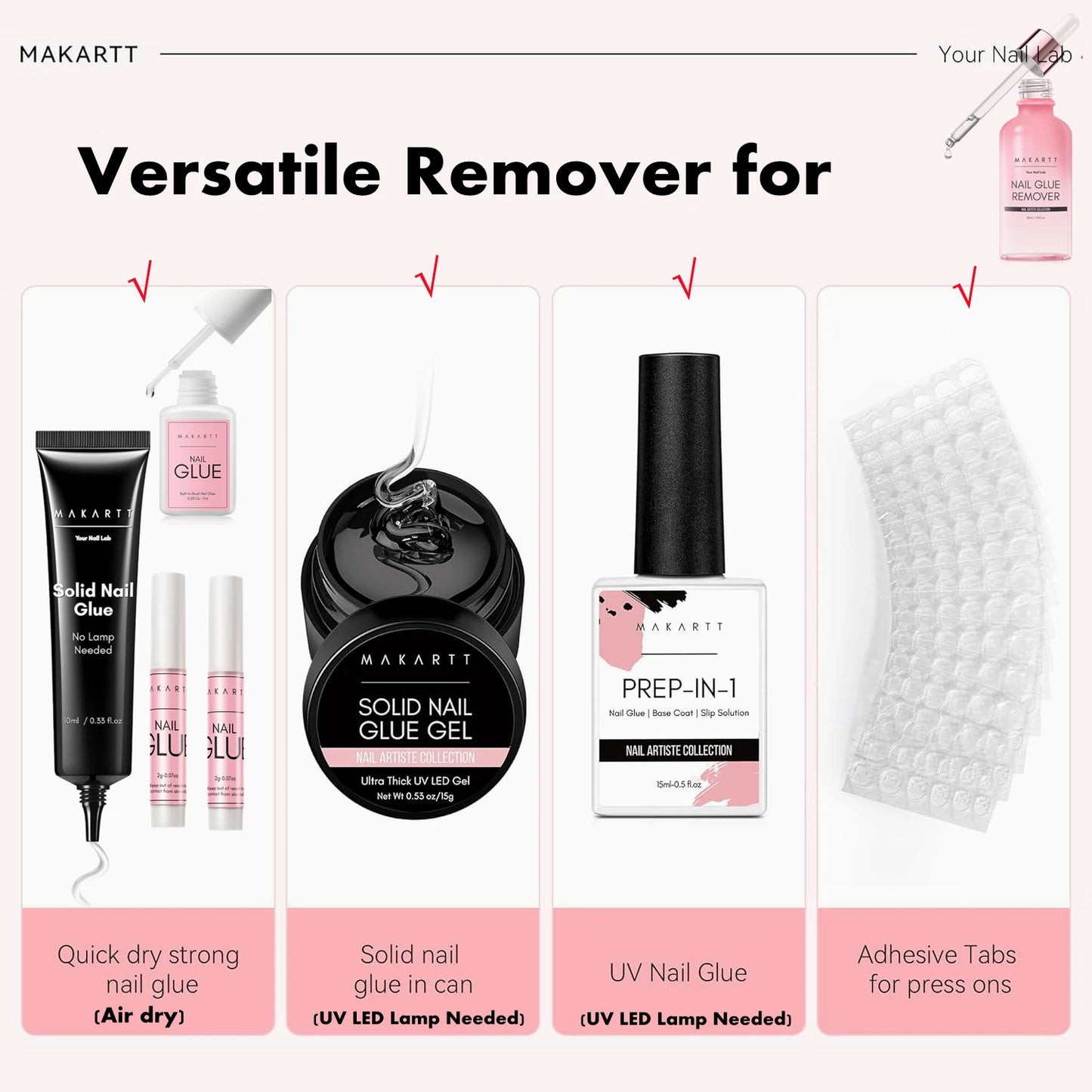 Makartt Dissolvant de colle et de colle à ongles super fort, déboucheur de colle rapide |   Facile retrait avec un applicateur compte-gouttes pour presse sur les ongles