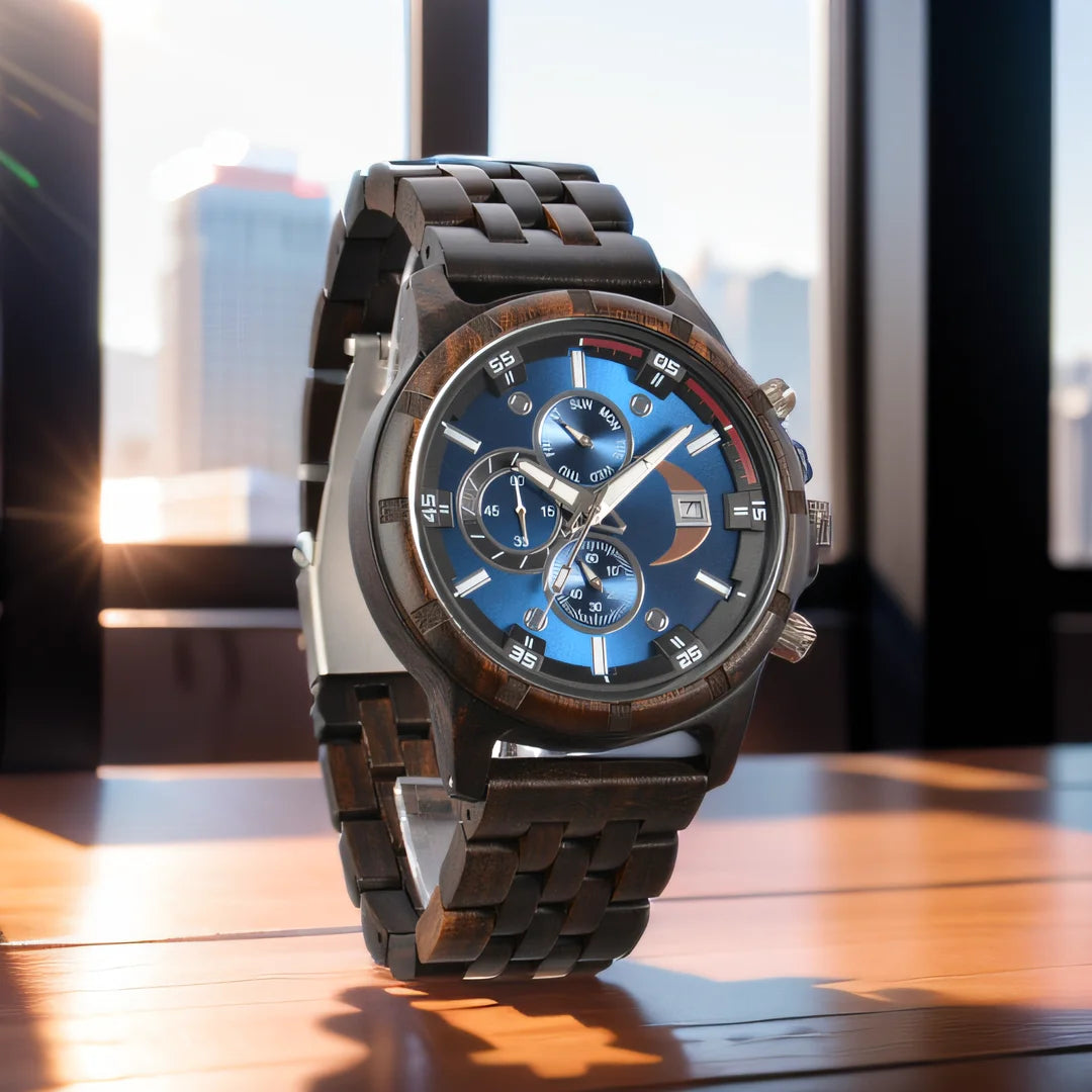 Montres-bracelets en bois pour hommes montres à Quartz de mode avec horloge Date semaine montres boîte en bois pour lui reloj hombre - Lencensa 