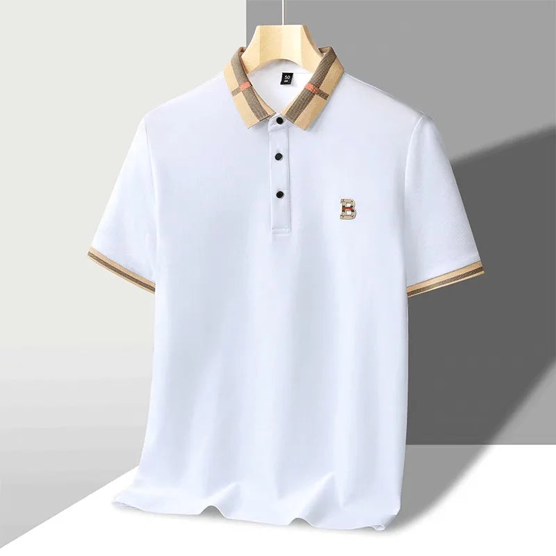 Marque de luxe logo polo à manches courtes hommes été nouveau haut de gamme en soie coton respirant Paul T-shirt mode décontracté vêtements pour hommes - Lencensa 