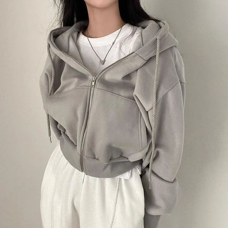 Sweat à Capuche Femme Court - Hoodie Streetwear Y2K Automne Hiver