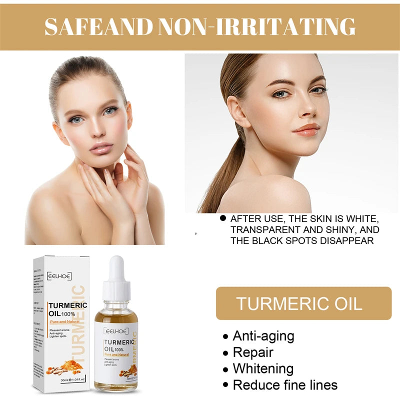 Sérum pour le visage au curcuma, rétrécit les pores, Essence réparatrice, mélanine, éclaircissant, hydratant, nourrissant, huile de cur-cumin, estompe les taches foncées, soins pour la peau