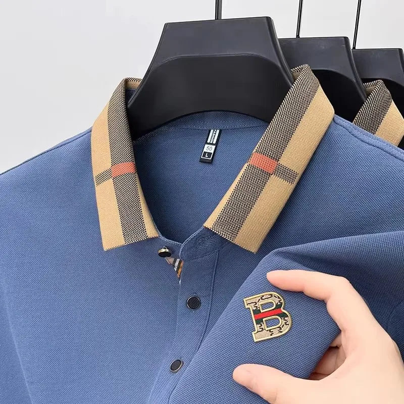 Marque de luxe logo polo à manches courtes hommes été nouveau haut de gamme en soie coton respirant Paul T-shirt mode décontracté vêtements pour hommes - Lencensa 