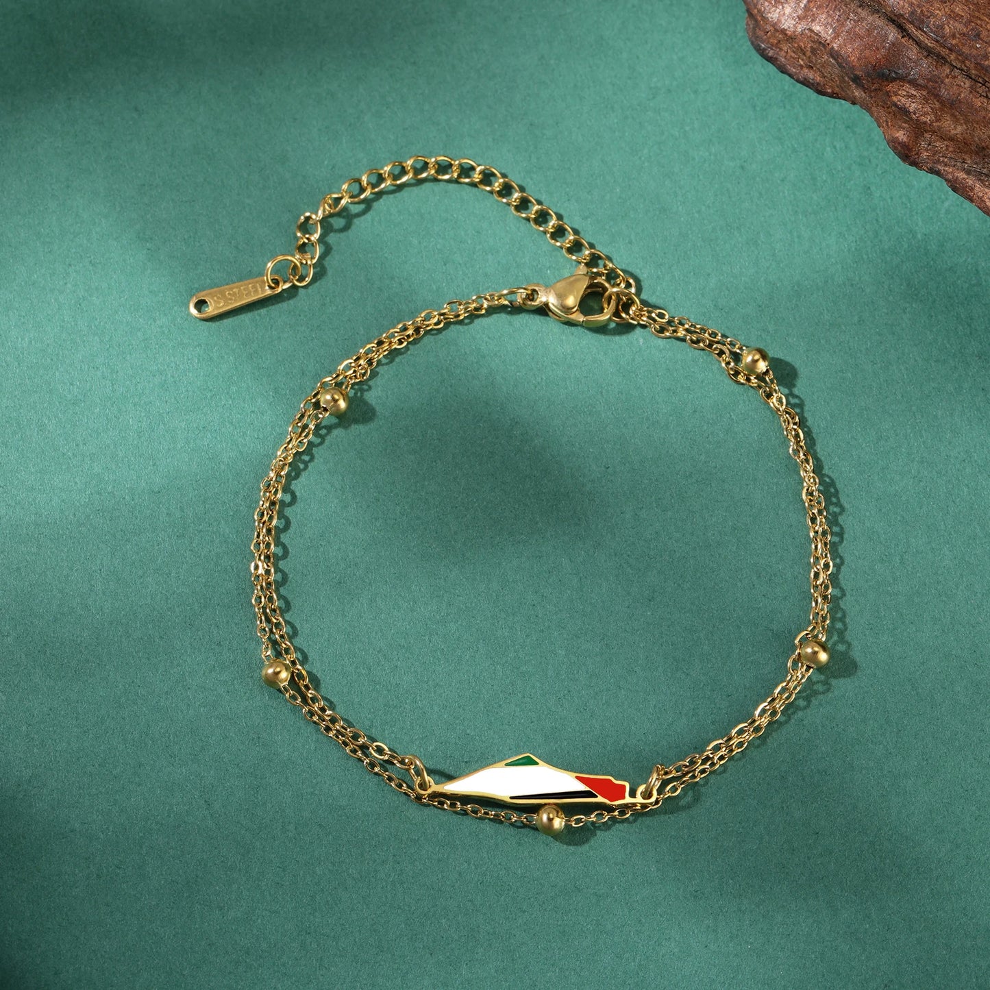 COOLTIME Bracelet à breloques pour femme avec carte de la Palestine en acier inoxydable réglable à double couche pour homme et femme, bijoux en gros