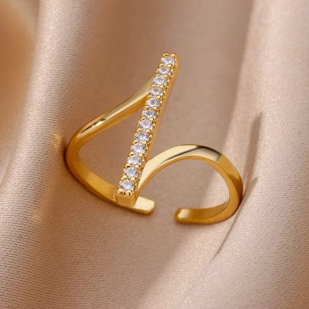 Bagues géométriques en acier inoxydable et Zircon pour femmes, bijoux de luxe, mauvais œil, couleur or, réglables, tendance, cadeau esthétique de mariage