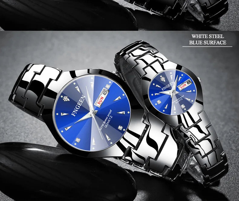 FNGEEN-Montre à Quartz de Luxe en Acier Inoxydable pour Homme et Femme, Montre-Bracelet Étanche pour Couple, Amoureux, 2023, 5808