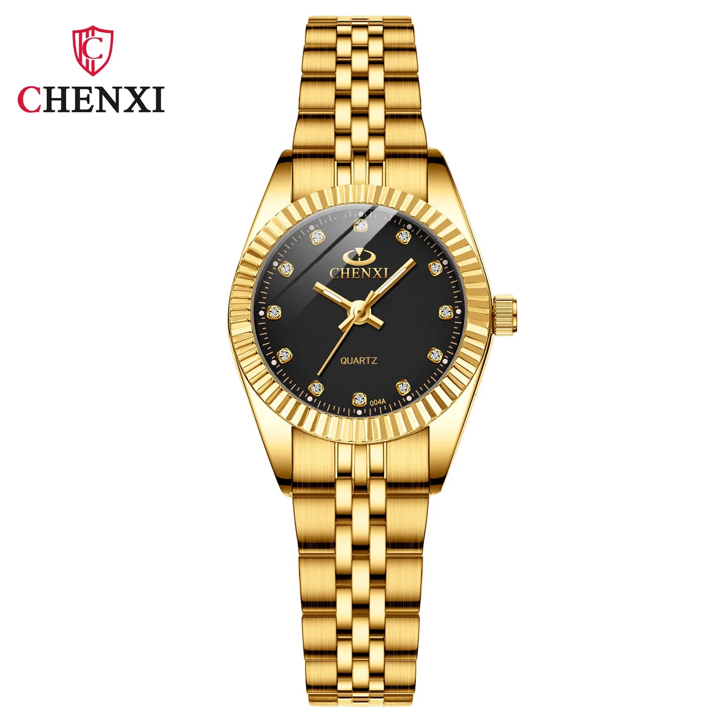 CHENghts-Montre de couple à quartz en acier inoxydable doré pour femme, horloge de luxe