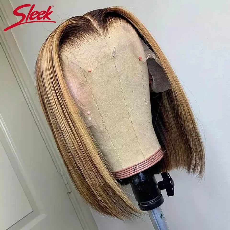 Perruque Lace Front Wig péruvienne P4/27, cheveux 100% naturels, à reflets, Blonde ombrée, lisse, avec Lace Closure, pour femmes