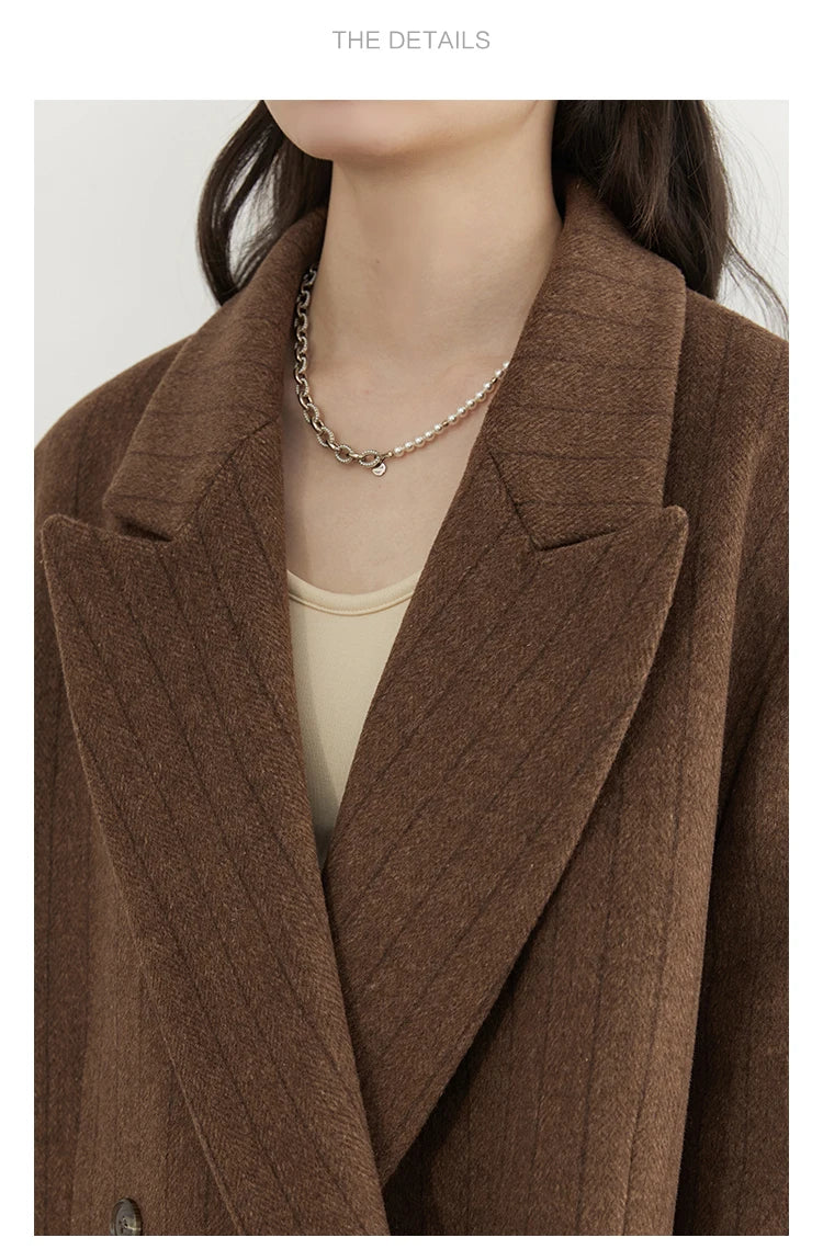 CHIC VEN-Blazer en laine vintage pour femme, veste à col en V, double boutonnage imbibé, manteau de bureau pour femme, printemps, automne, 2025 - Lencensa 