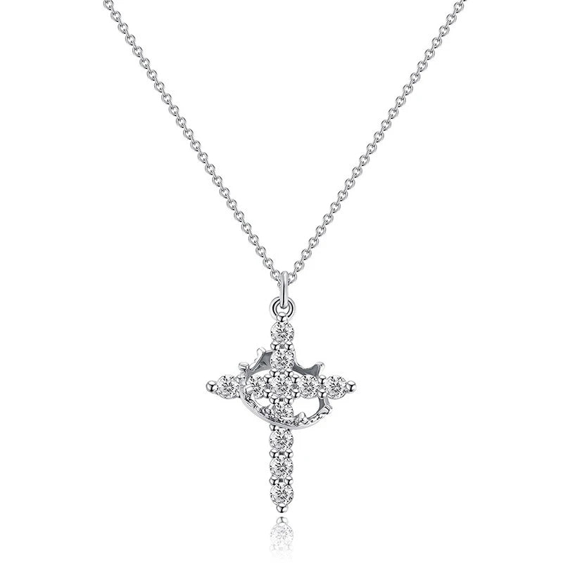 Chaîne en acier inoxydable, pendentif croix en cuivre pour femmes, collier de luxe en Zircon, couronne rotative, bijoux, livraison directe
