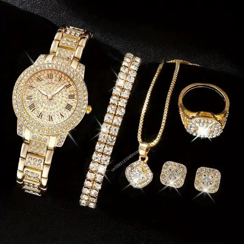 Décontracté dames Quartz Montre-Bracelet Bracelet ensemble 6 pièces ensemble femmes Montre horloge cadran romain marque de luxe Design femmes Montre Femme Reloj