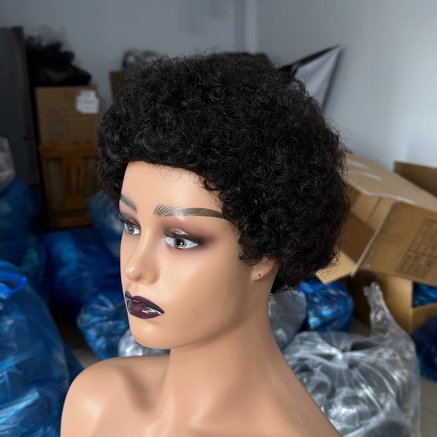 Perruques brésiliennes courtes coupe lutin pour femmes noires cheveux humains Afro crépus bouclés perruque africaine bouclée pleine Machine faite perruque