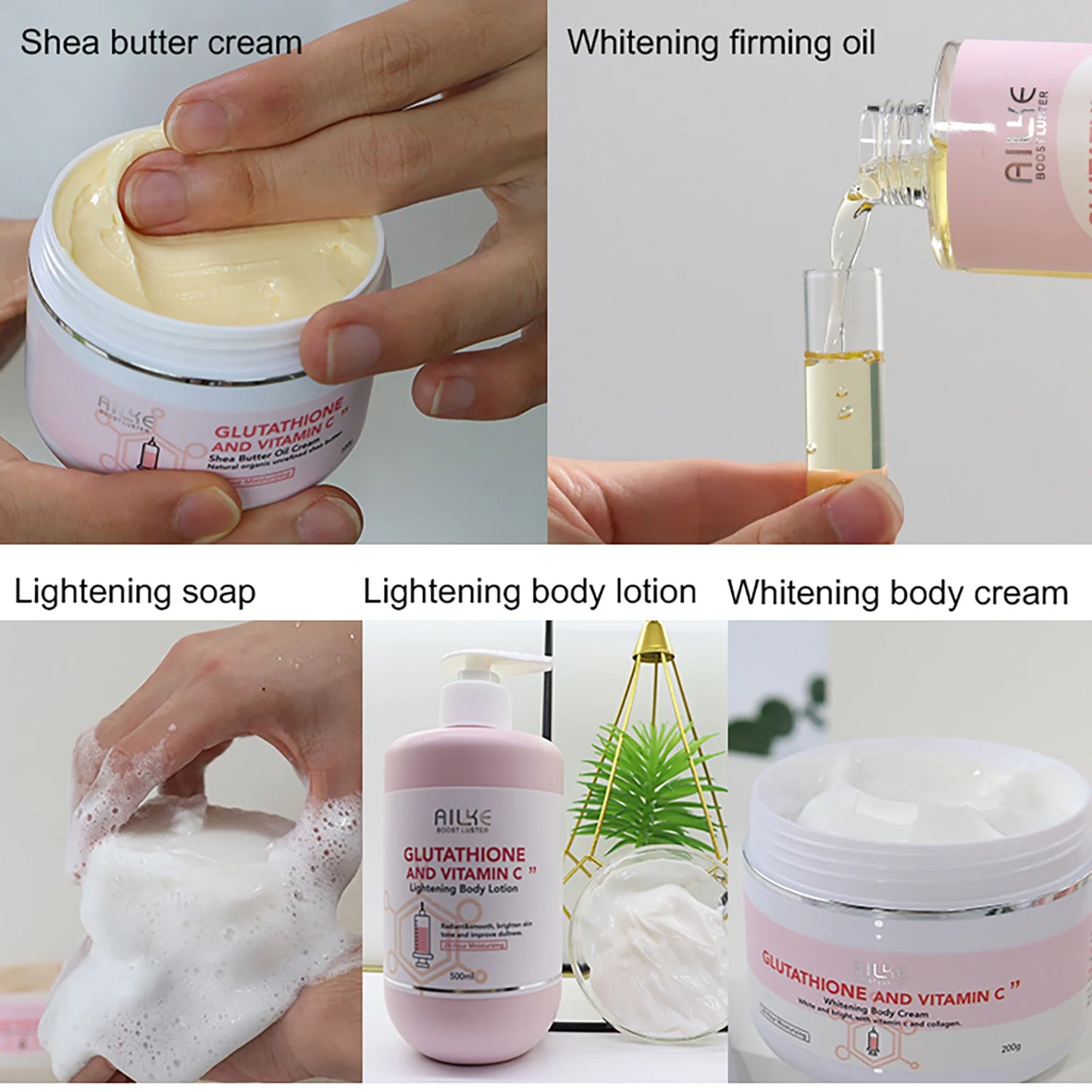 AILKE-Crème hydratante blanchissante pour le visage, élimine les taches noires, soins de la peau du visage, gratitude, corps, glutathion, vitamine C, peau noire, nouvel ensemble