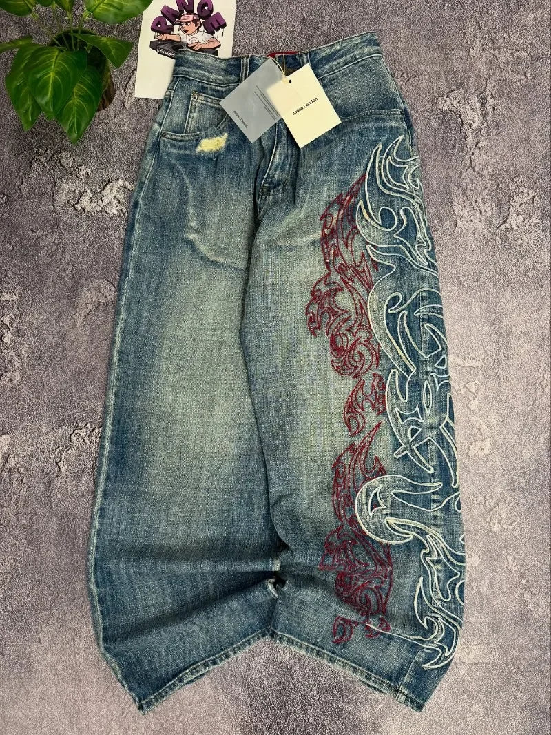 Y2K américain nouveau modèle broderie Baggy jean hommes haute rue Vintage Hip Hop mode décontracté Joker Couple pantalon à jambes larges