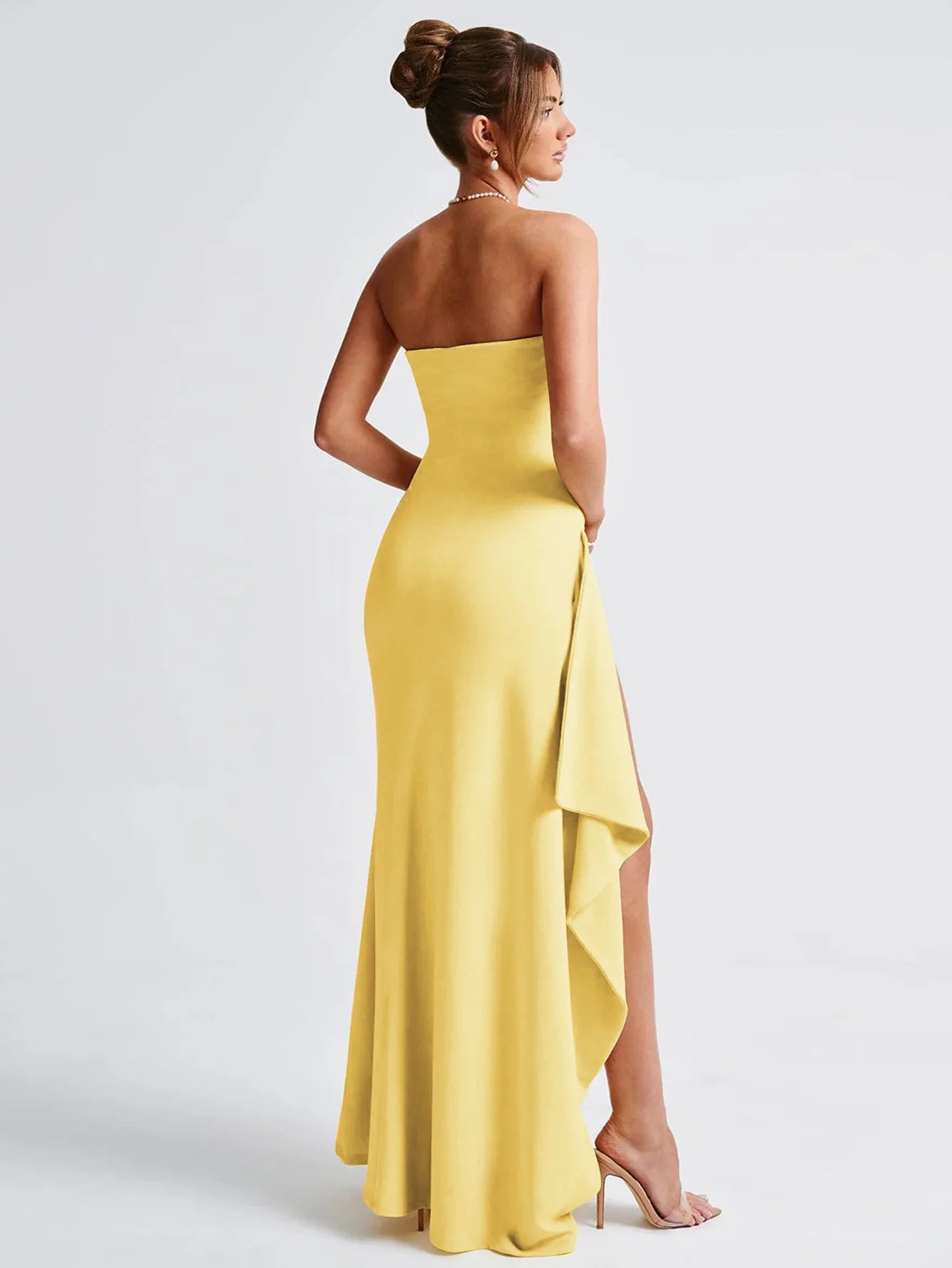 Robe de Soirée Élégante Lencensa - Dos Nu Volants Fente Maxi 2025