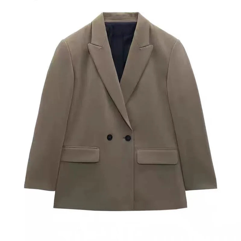Veste de costume décontractée à double boutonnage pour femme, coupe ample, de haute qualité, pour les déplacements, nouvelle collection automne et hiver 2023 - Lencensa 