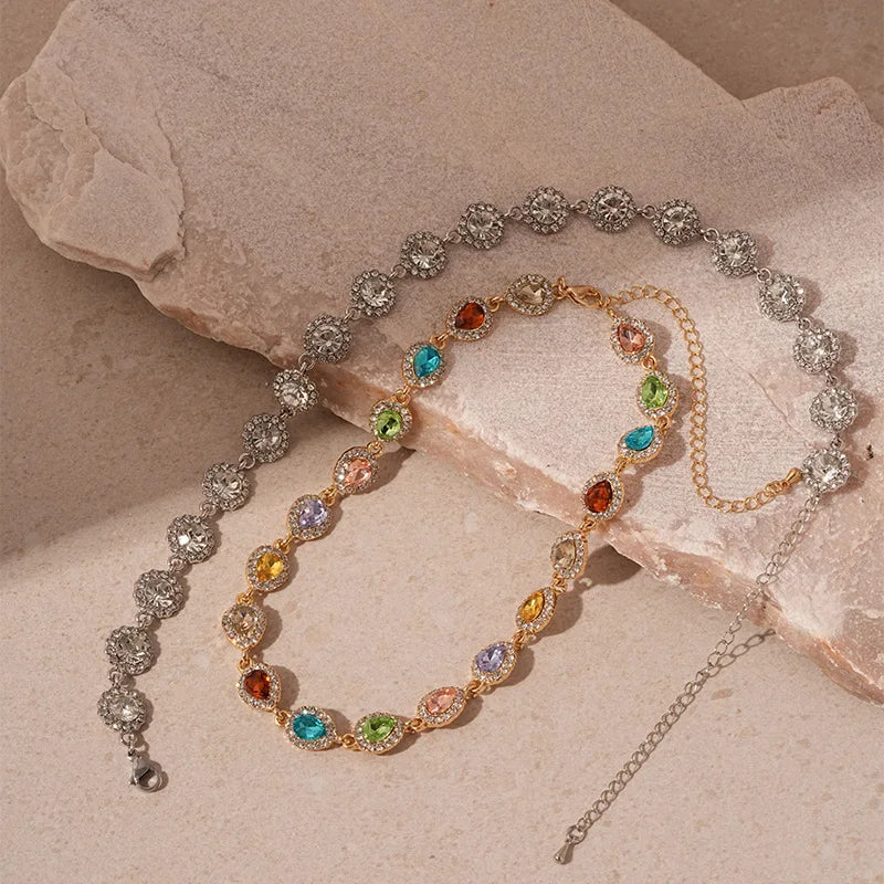Rotterdam Kly-Collier Ras du Cou avec Strass Colorés, Géométrique, Rond, Carré, Clip, Bijoux de Mariage pour Femme Patiente