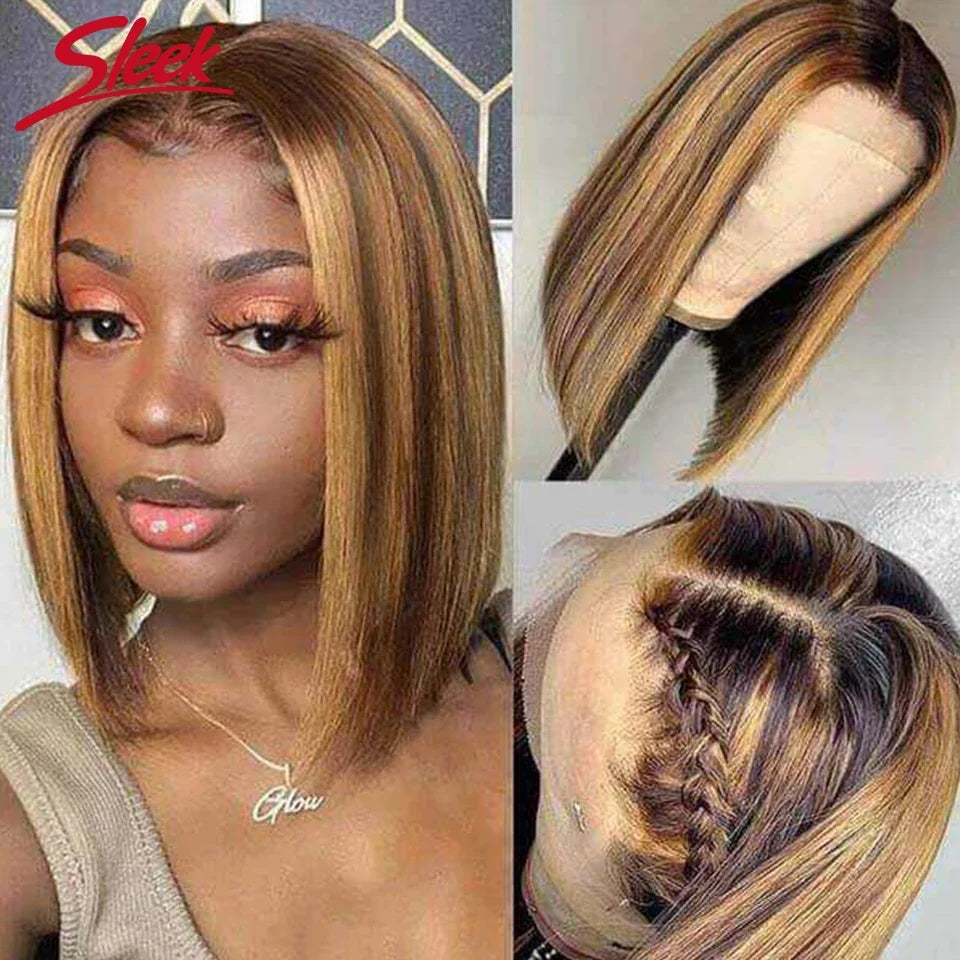 Perruque Lace Front Wig péruvienne P4/27, cheveux 100% naturels, à reflets, Blonde ombrée, lisse, avec Lace Closure, pour femmes