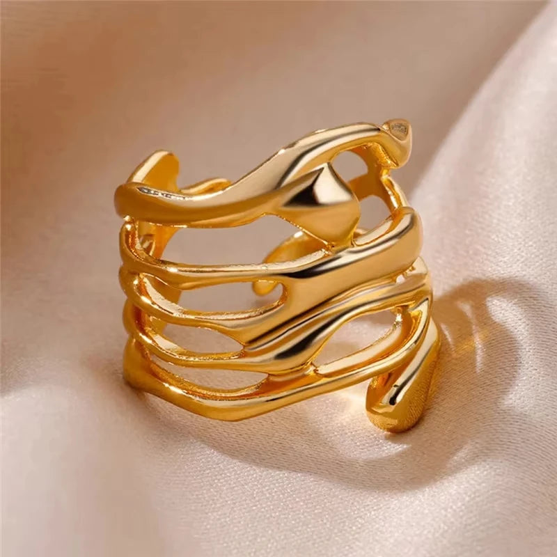 Bagues géométriques en acier inoxydable et Zircon pour femmes, bijoux de luxe, mauvais œil, couleur or, réglables, tendance, cadeau esthétique de mariage