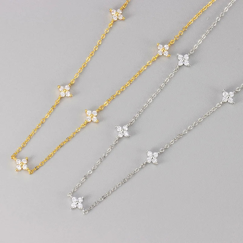 Colliers en acier inoxydable et Zircon pour femmes, plaqué or 18 carats, chaîne à quatre feuilles d'herbe, bijoux de luxe, cadeau, nouvelle collection