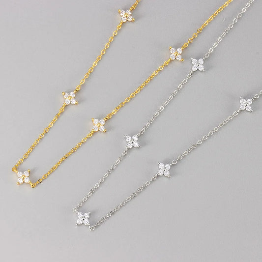 Colliers en acier inoxydable et Zircon pour femmes, plaqué or 18 carats, chaîne à quatre feuilles d'herbe, bijoux de luxe, cadeau, nouvelle collection