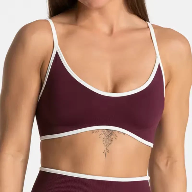 TEVEO – soutien-gorge de sport tricoté dos nu pour femmes, couleur unie, haut de Fitness d'été avec coussin de poitrine, soutien-gorge de Yoga à bretelles Sexy - Lencensa 