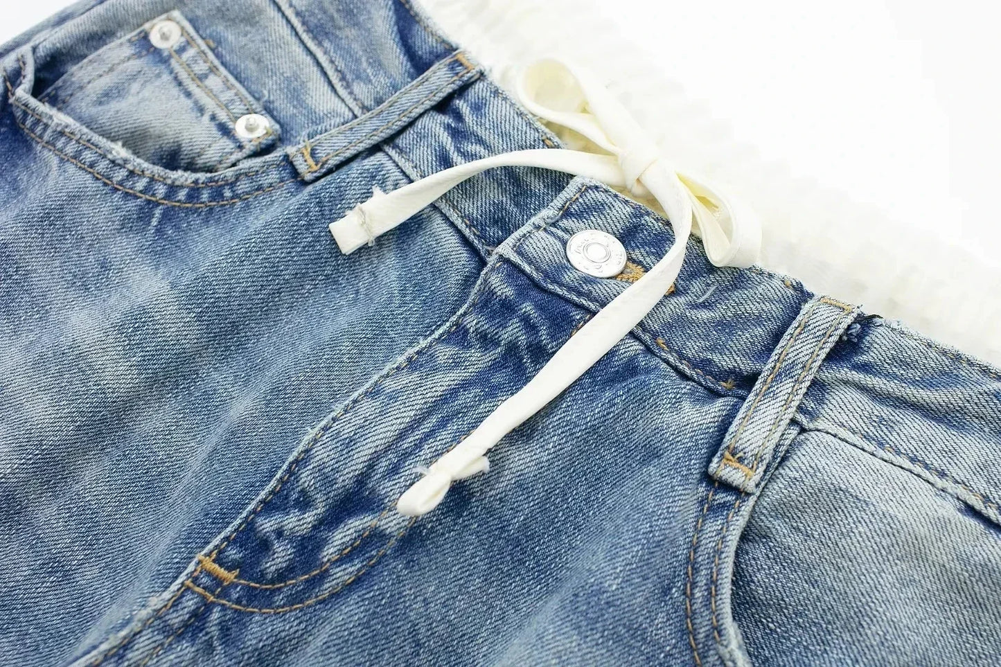 Jean Patchwork Premium Lencensa Femme - Denim Haute Qualité Taille Moyenne