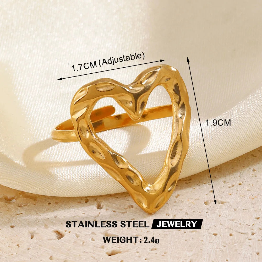 Bague en forme de cœur en acier inoxydable pour femmes, couleur or, anneau creux en métal, Bijoux étanches, cadeau pour petite amie