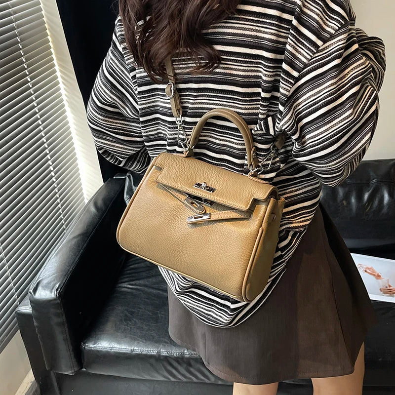 Sac messager en cuir classique pour femmes, sac à bandoulière, fourre-tout de marque de luxe, célèbre styliste populaire élégant - Lencensa 