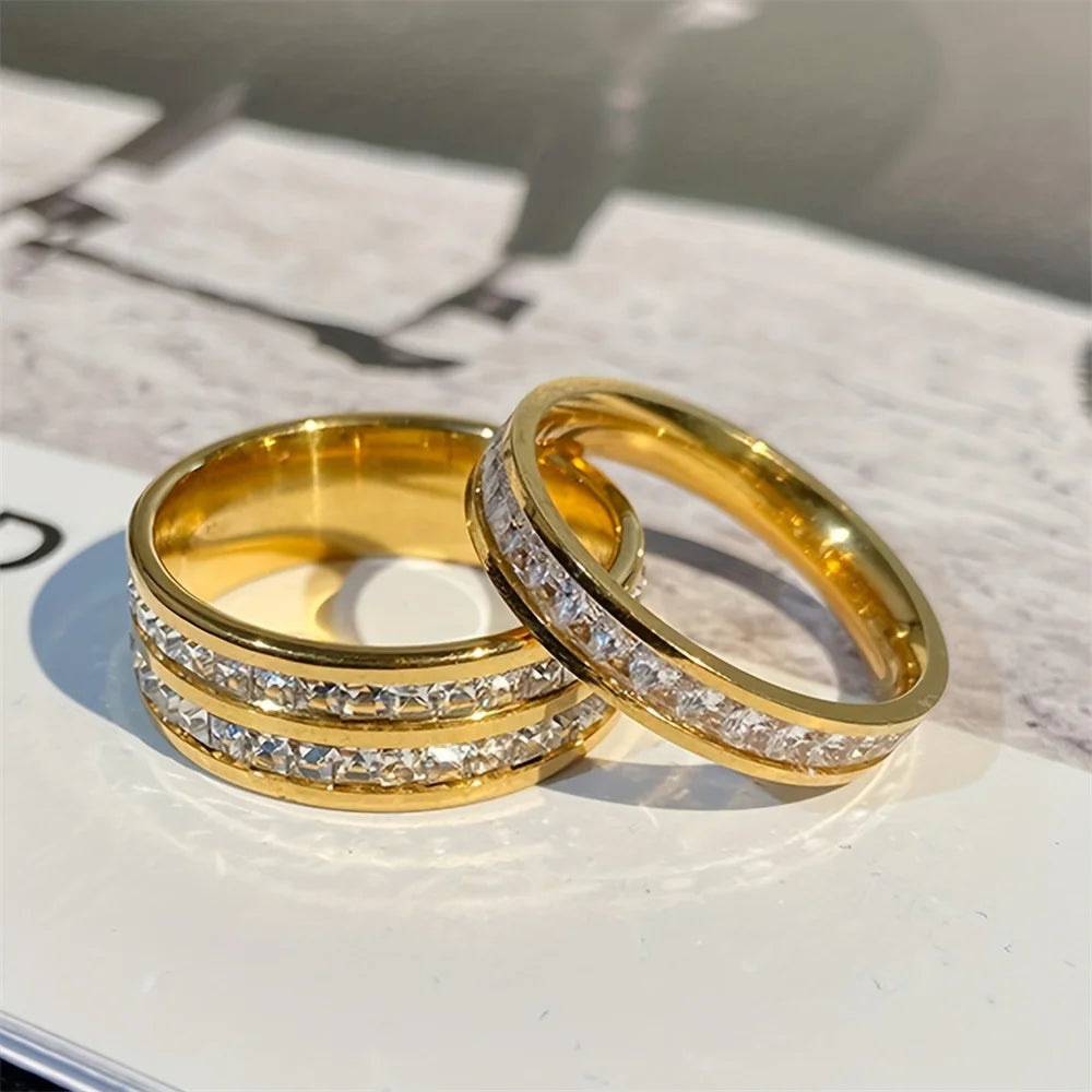 Bague de luxe en acier inoxydable pour femmes, ensemble de trois pièces en Zircon, accessoire de doigt classique à la mode, bijoux cadeaux féminins