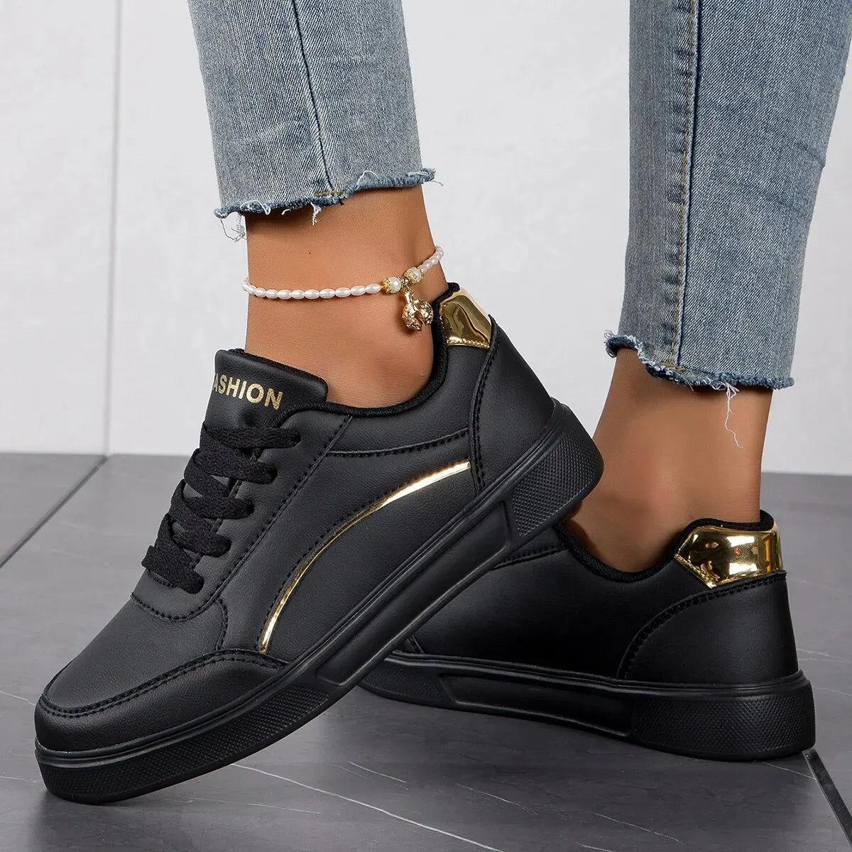 Espadrilles Femme Plateforme - Baskets Décontractées en Cuir