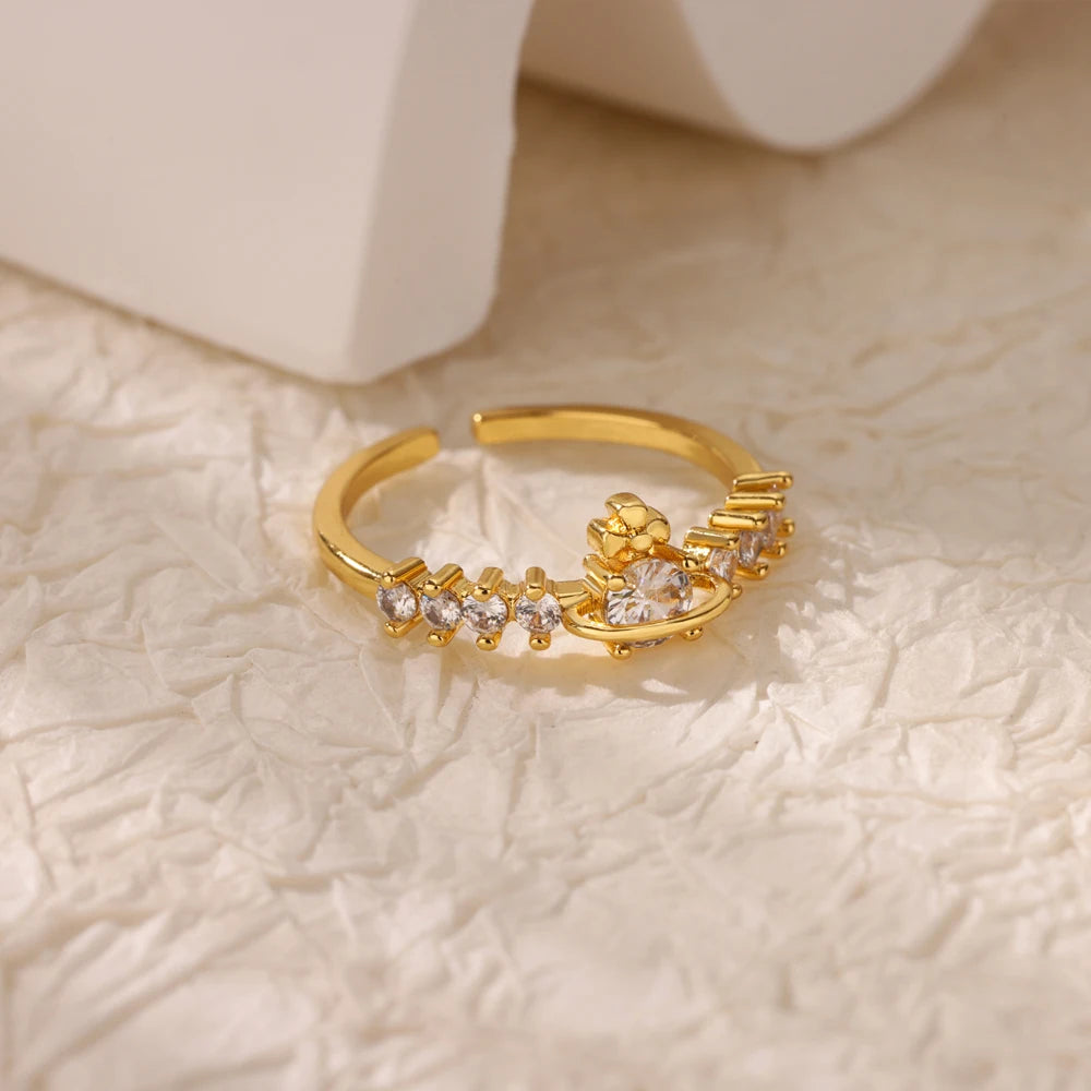 Bagues géométriques en acier inoxydable et Zircon pour femmes, bijoux de luxe, mauvais œil, couleur or, réglables, tendance, cadeau esthétique de mariage