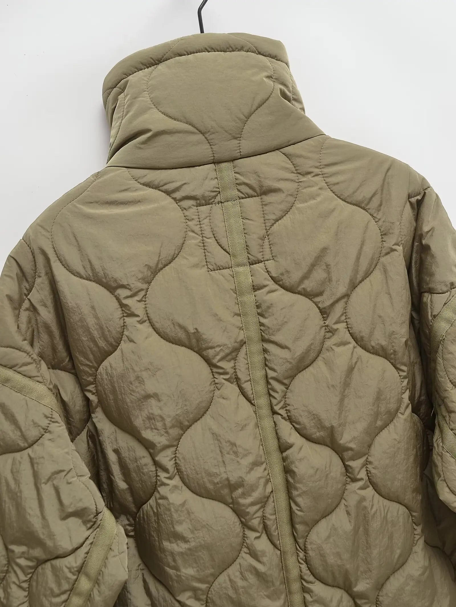 Veste d'hiver en coton pour femmes, nouveau style européen et américain, col montant, ample, cordon de serrage, fermeture éclair - Lencensa 