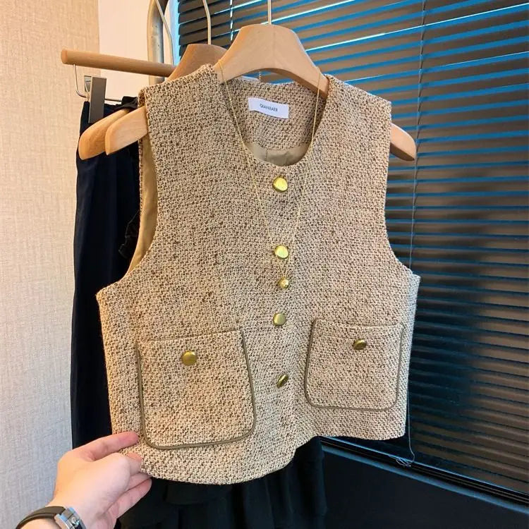 Gilet Vintage Français - Cardigan Élégant Sans Épaules Femme