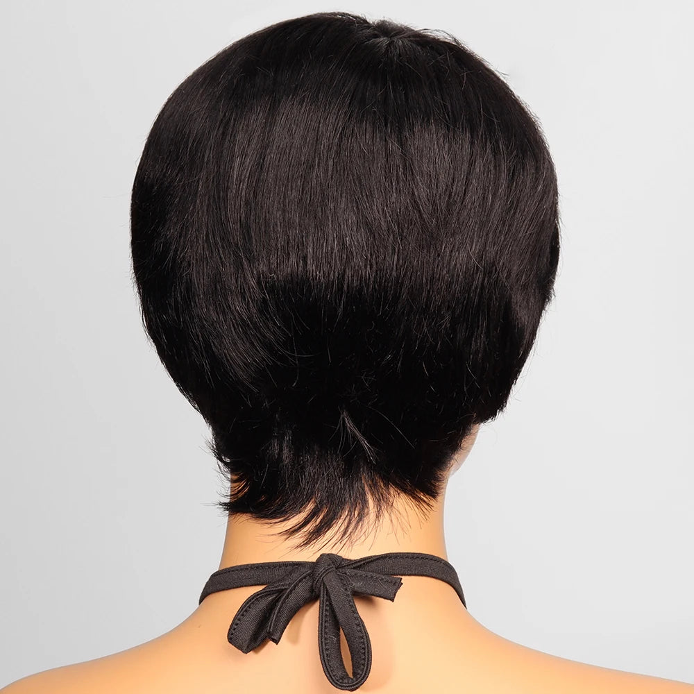 Perruques courtes coupe lutin de cheveux humains perruque droite bresillienne pour les femmes noires perruques entièrement fabriquées à la Machine avec frange perruque pas cher