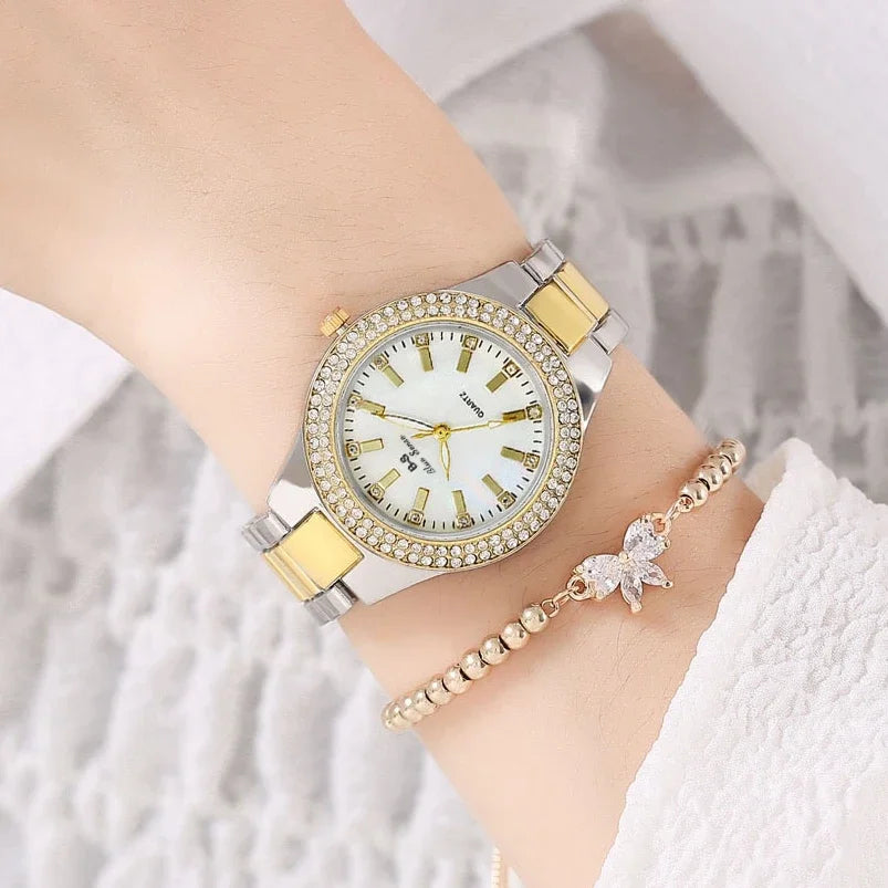 Mode dames montres robe or Montre femmes cristal diamant montres en acier inoxydable argent horloge femmes Montre Femme