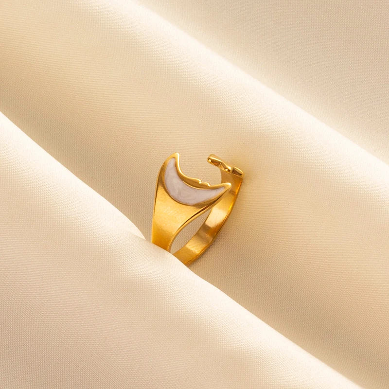 Bague en Acier Inoxydable Plaqué Or group pour Femme et Homme, Bijoux d'Anniversaire, Huile de Goutte à Goutte Blanche, Étoile, Cœur, Œil, Ouvert, Réglable, Vintage