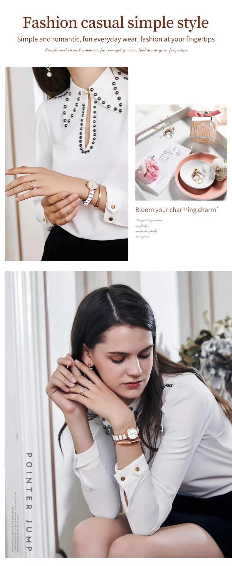 OLEVS-Montre-bracelet de luxe en or rose pour femme, montre-bracelet à quartz pour femme, horloge à bracelet en céramique, mode féminine