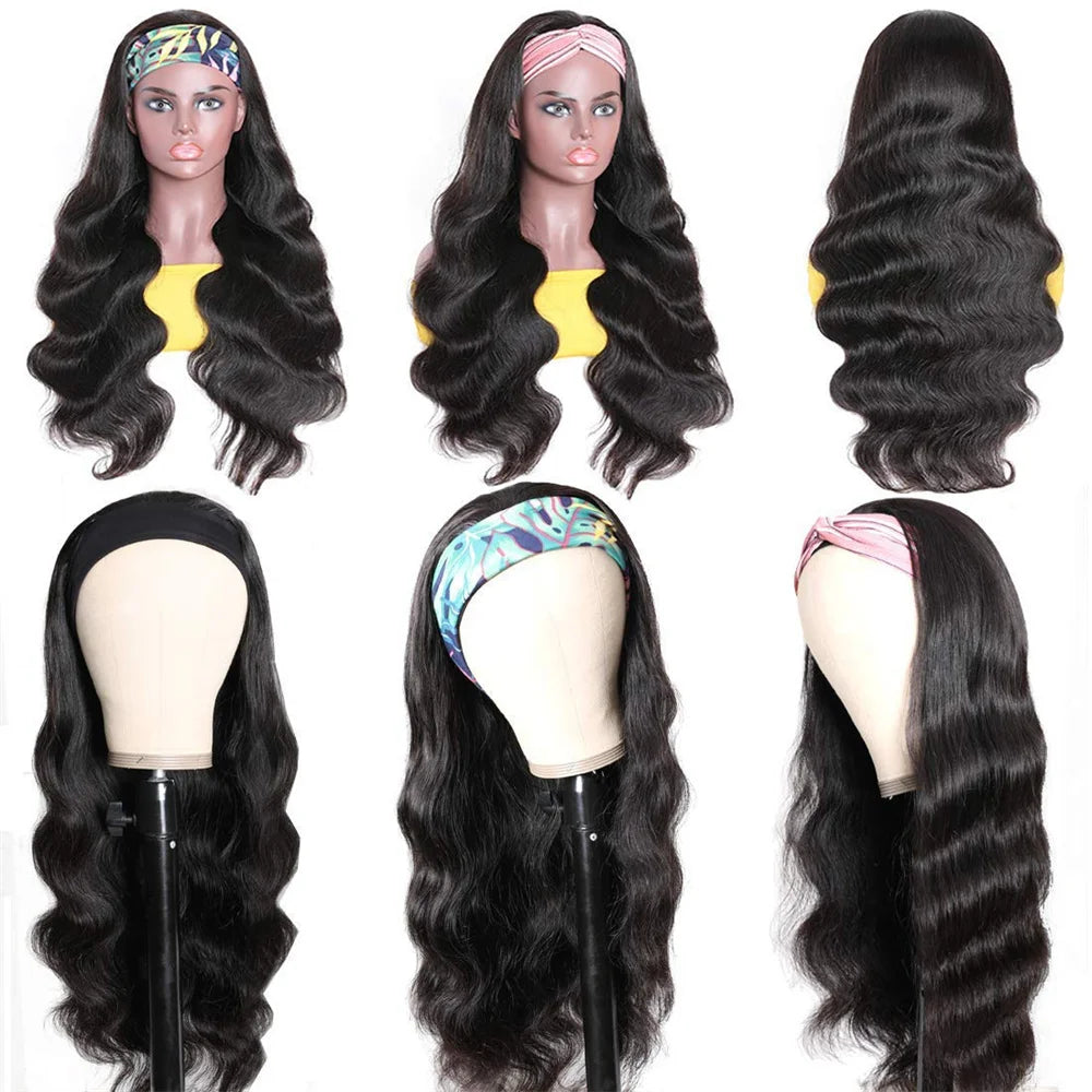 Perruque Body Wave Brésilienne Naturelle pour Femme Africaine, Cheveux Humains, Fait à la Machine, Densité 180%, Document