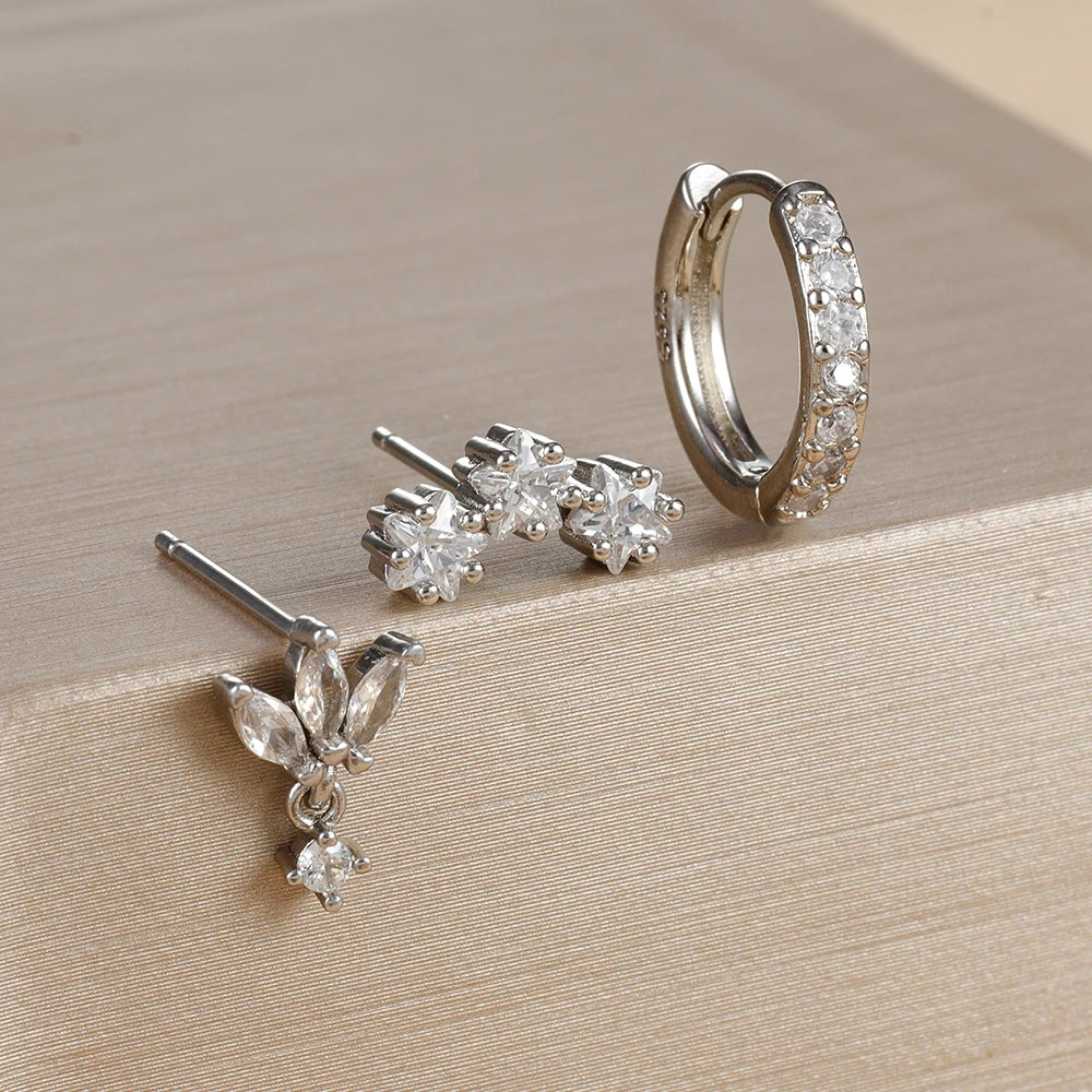 3 pièces de luxe étoile pendentif Piercing boucles d'oreilles ensemble pour les femmes en acier inoxydable Zircon Punk clous d'oreille boucle d'oreille dame bijoux aretes