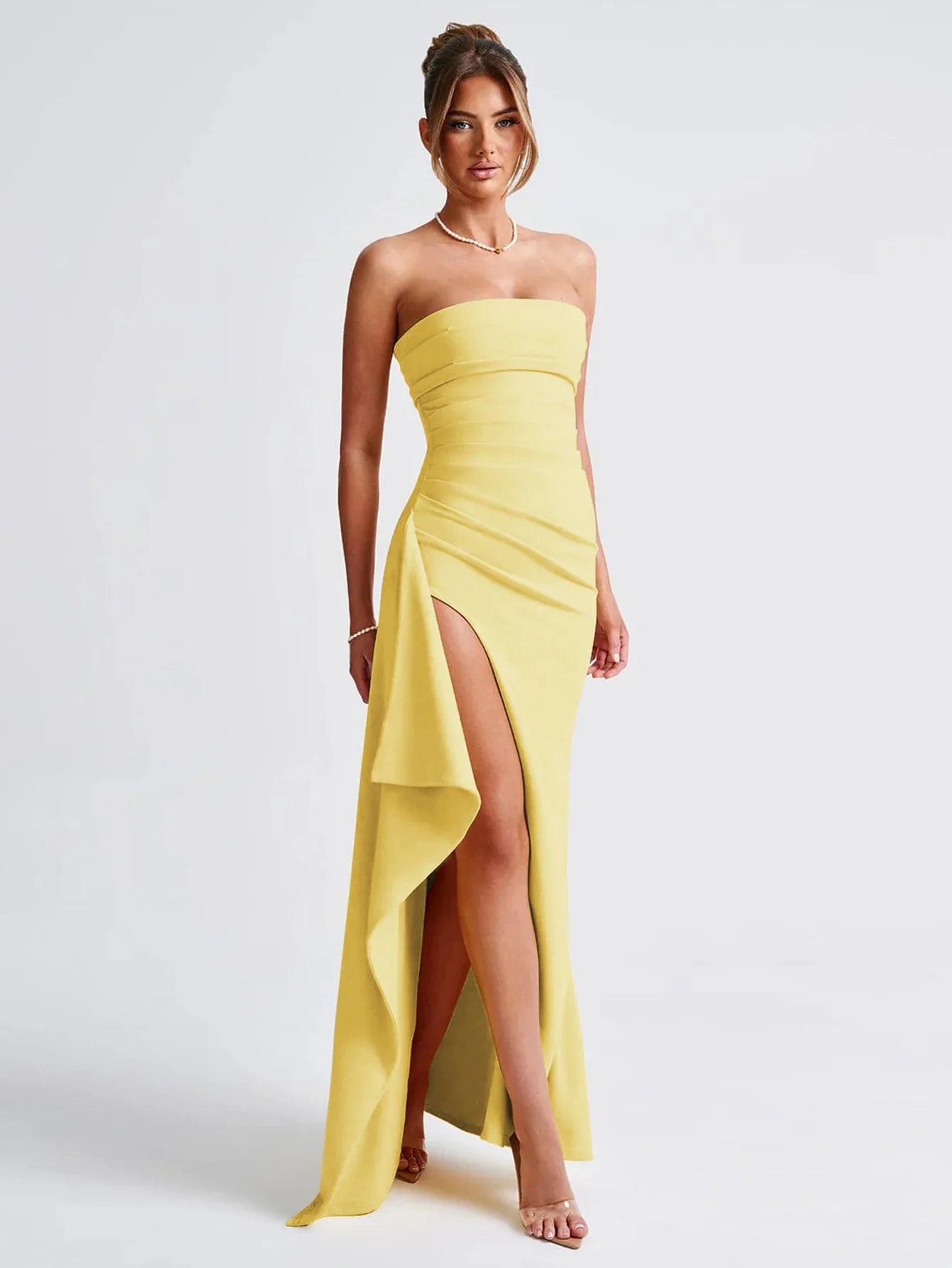 Robe de Soirée Élégante Lencensa - Dos Nu Volants Fente Maxi 2025