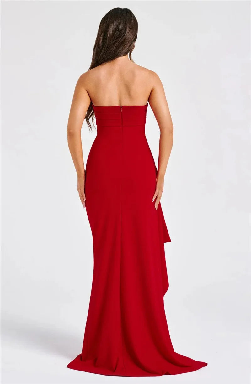 Mozision-Robe longue dos nu sans bretelles pour femme, robe maxi à fente haute, mode féminine, épaules dénudées, boîte de nuit, fête, élégante