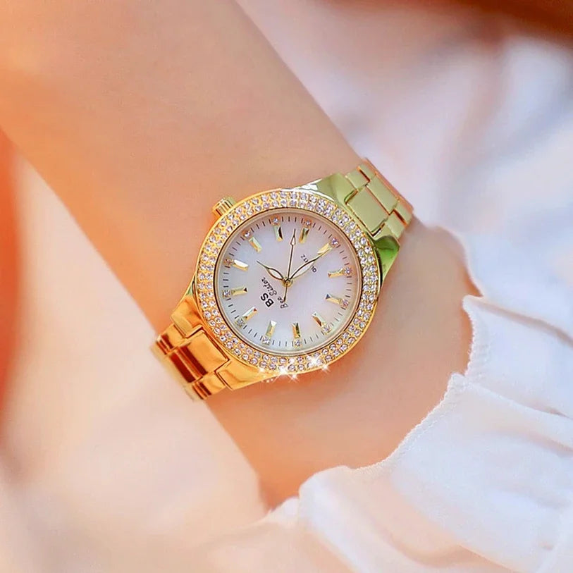 Mode dames montres robe or Montre femmes cristal diamant montres en acier inoxydable argent horloge femmes Montre Femme