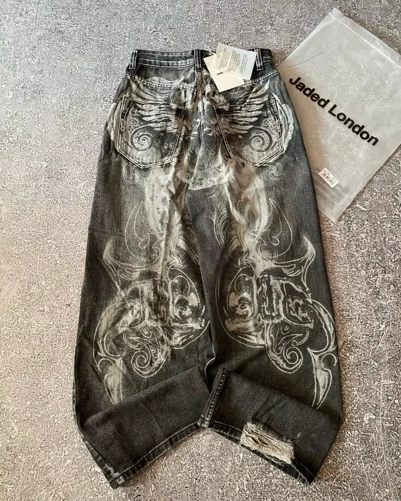 Y2K américain nouveau modèle broderie Baggy jean hommes haute rue Vintage Hip Hop mode décontracté Joker Couple pantalon à jambes larges