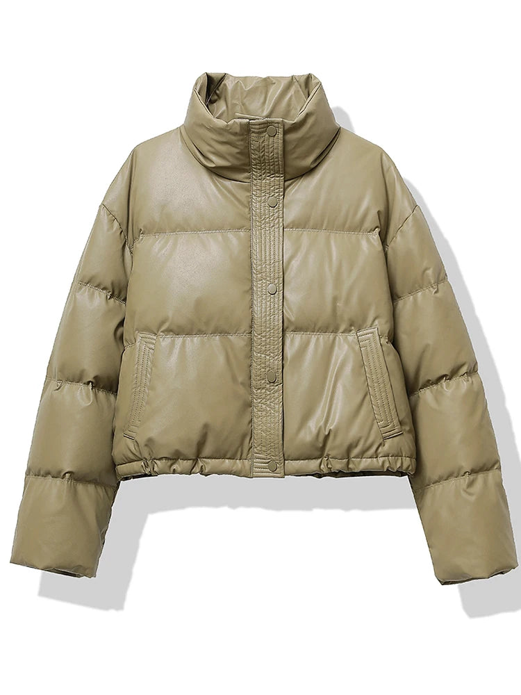Veste Femme Matelassée Col Montant - Manteau Court Automne Hiver