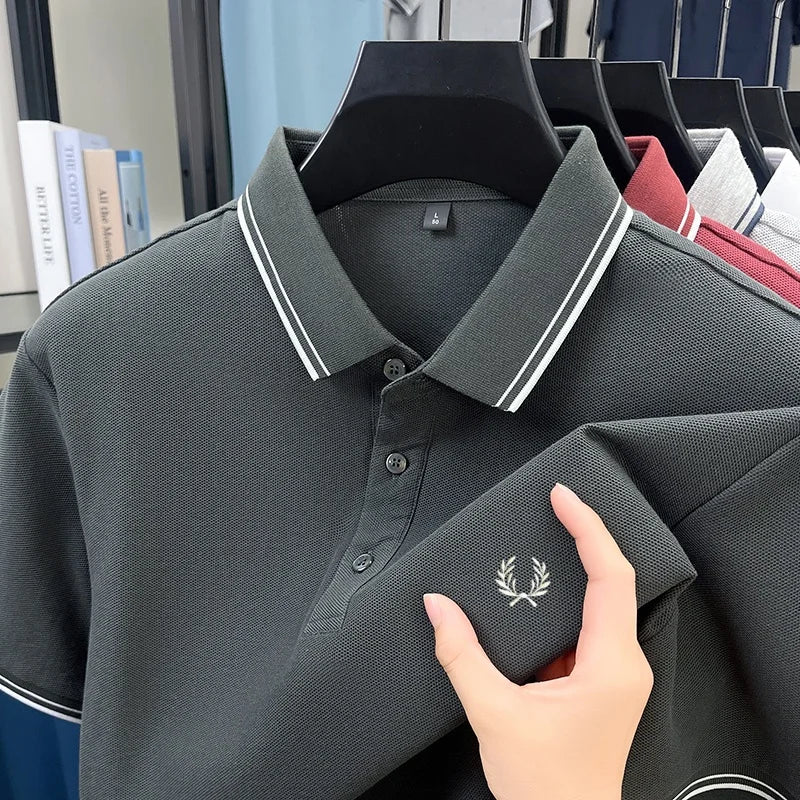 100% coton de luxe flambant neuf hommes brodé style court été confortable respirant polo affaires t-shirt style décontracté haut - Lencensa 