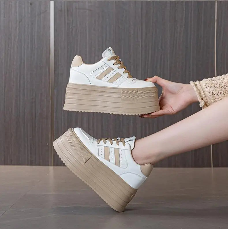 Lencensa - Baskets Compensées Femme Premium | Chaussures Cuir Véritable 10cm de Qualité Supérieure