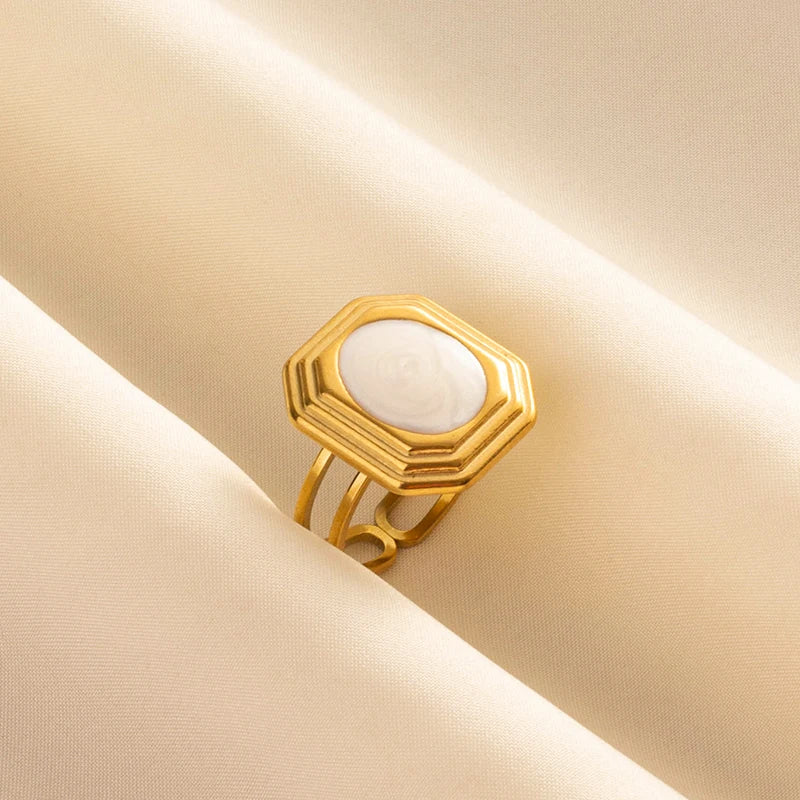 Bague en Acier Inoxydable Plaqué Or group pour Femme et Homme, Bijoux d'Anniversaire, Huile de Goutte à Goutte Blanche, Étoile, Cœur, Œil, Ouvert, Réglable, Vintage