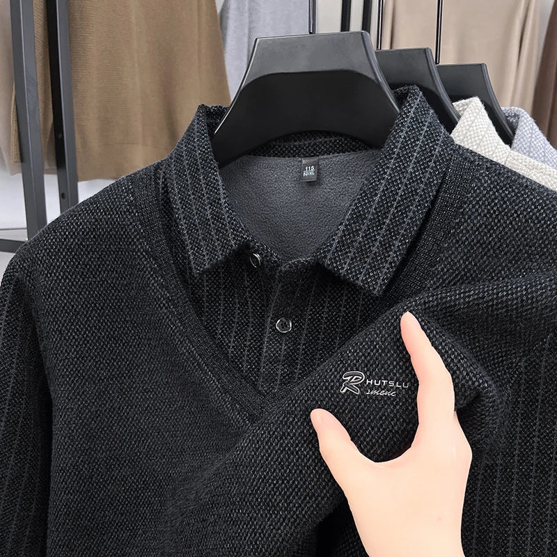 Marque de luxe hommes en peluche faux deux pièces à manches longues tricoté pull hiver nouvelle couleur unie imprimé chaud mode affaires vêtements pour hommes - Lencensa 