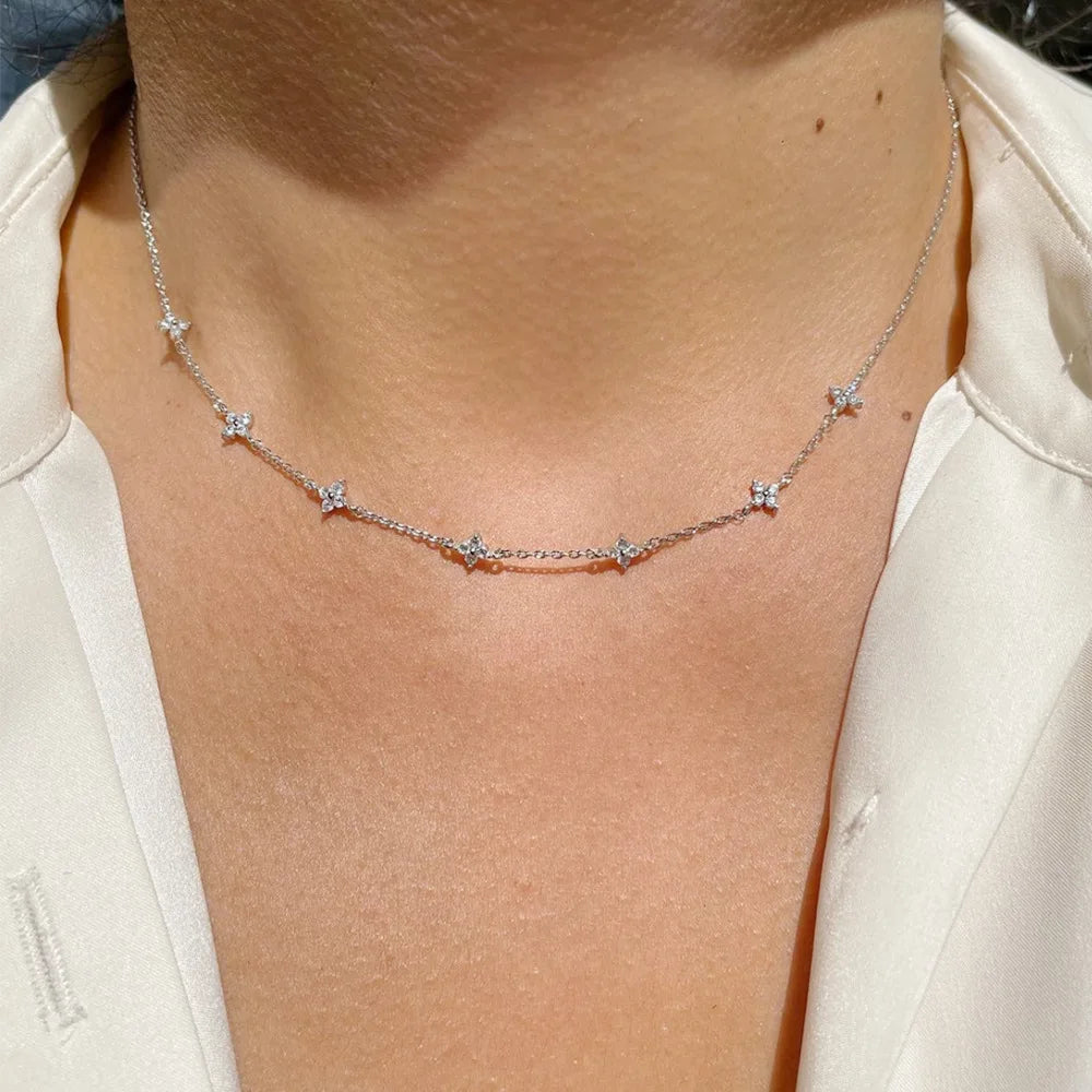 Colliers en acier inoxydable et Zircon pour femmes, plaqué or 18 carats, chaîne à quatre feuilles d'herbe, bijoux de luxe, cadeau, nouvelle collection