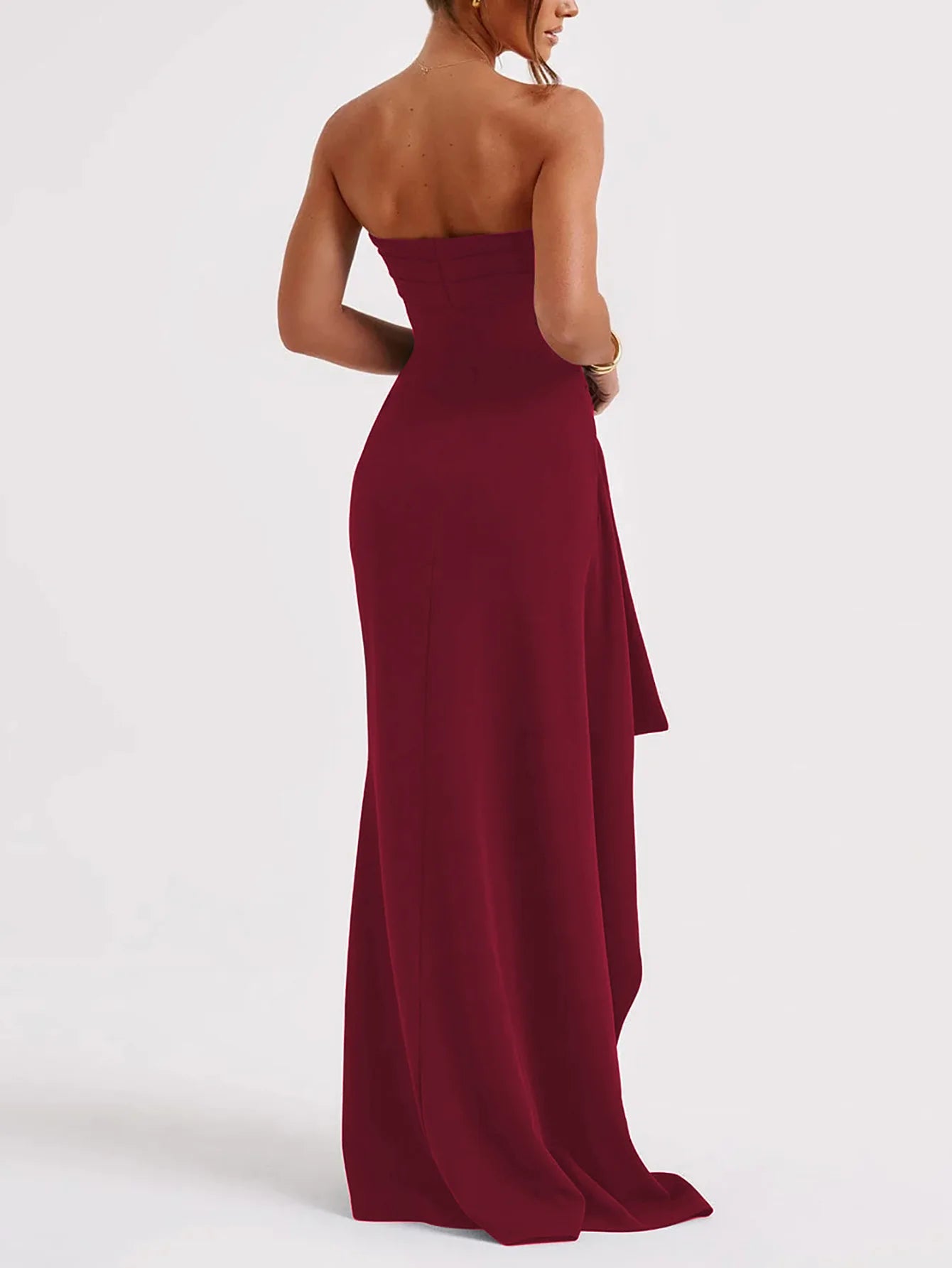 Robe Maxi fendue, épaules dénudées, élégante, taille haute, tenue de Club pour femmes, Sexy, sans bretelles, robe froncée